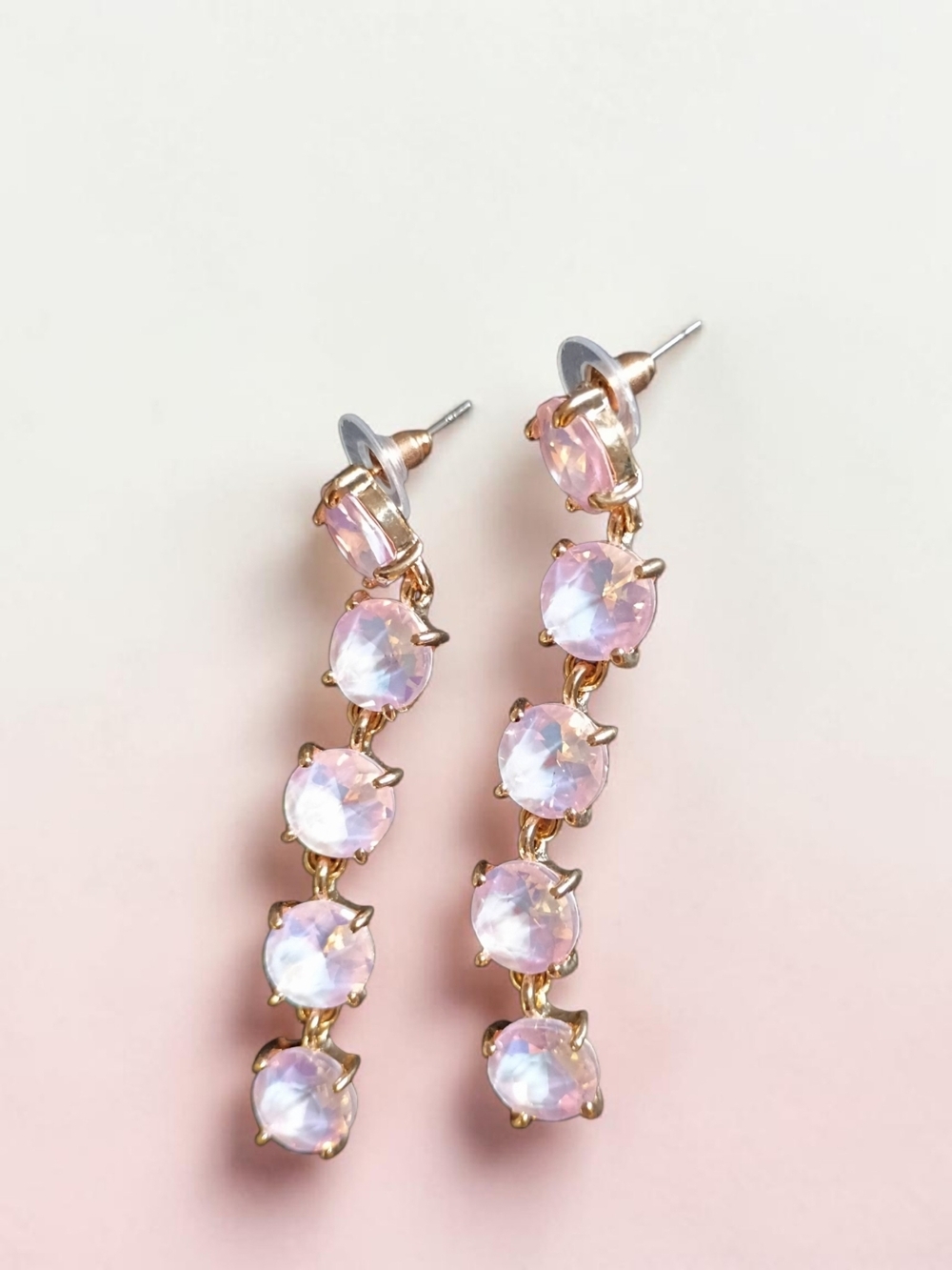 Sparkling Light Pink Dangling Gems Stud Earrings